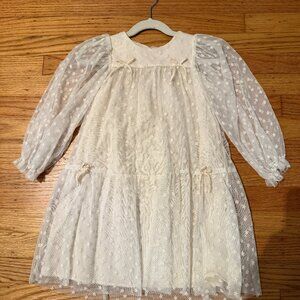 Zara Girl's Embroidered Cream Lace Dress with Lining, Size 5